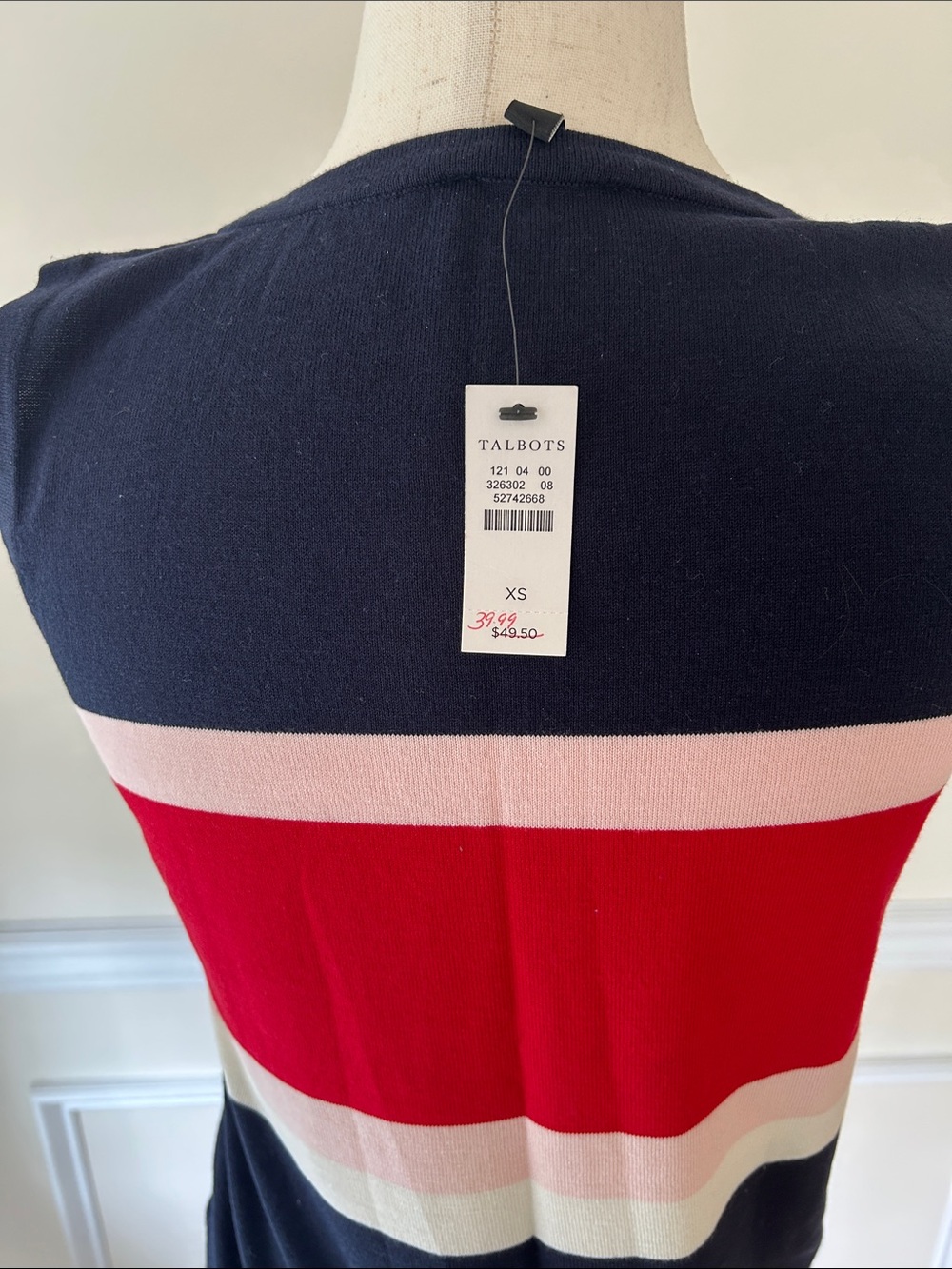 Talbots Navy Blue Sweater Set with Red and Light Pink Stripes - Picture 3 of 5